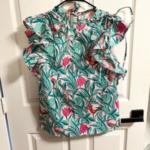 Banjanan cotton poplin ruffle sleeve blouse size S